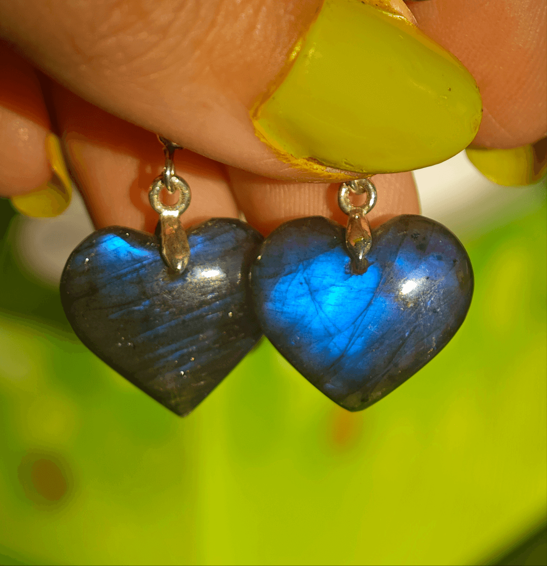 Boucles d'Oreilles Labradorite EXTRA Cœur - Oracles & Lunes