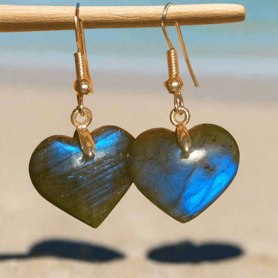 Boucles d'Oreilles Labradorite EXTRA Cœur - Oracles & Lunes