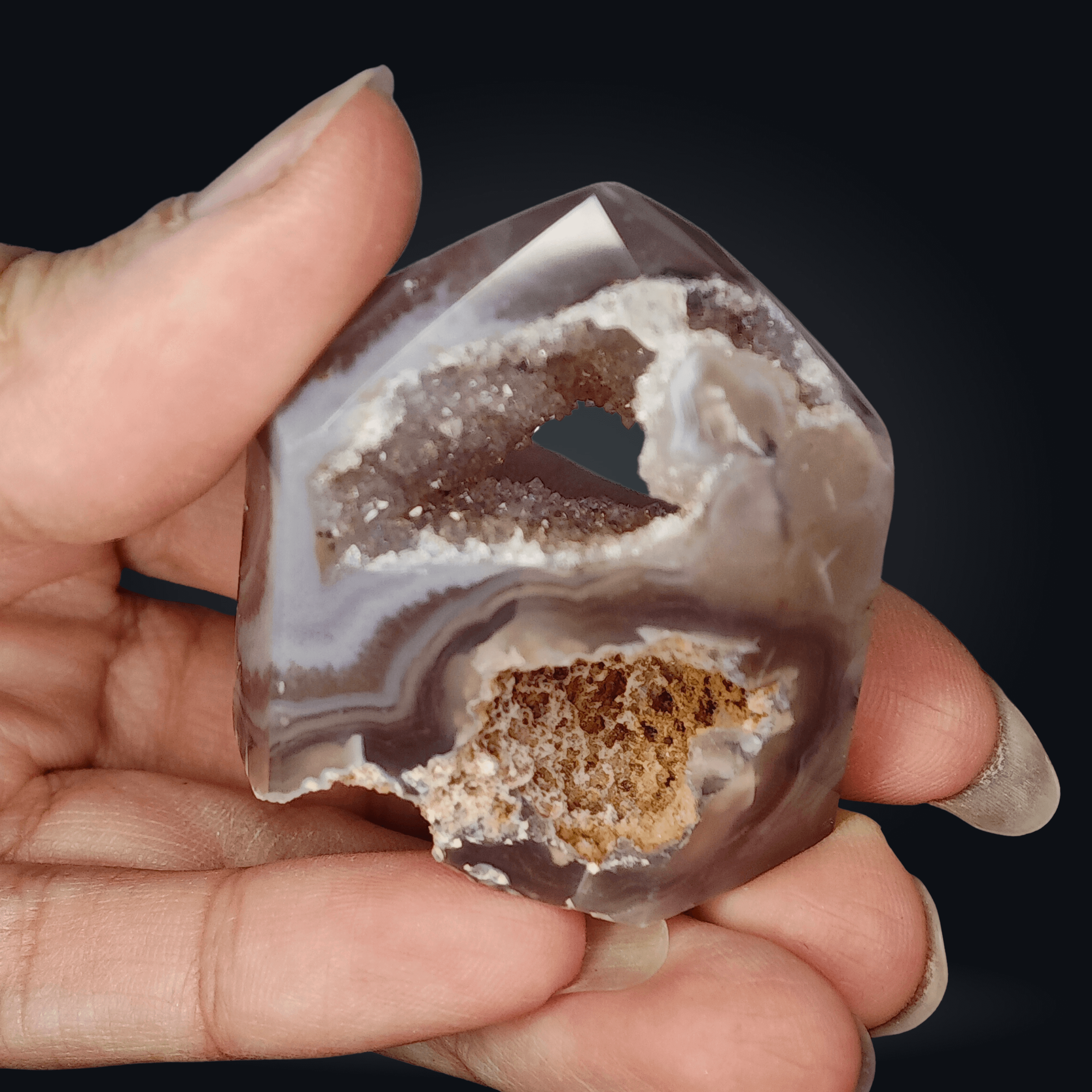 Agate avec cristallisation - Pointes - Oracles & Lunes