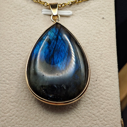 Labradorite EXTRA Goutte Sertie - Plaqué Or - Oracles &amp; Lunes